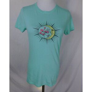 Free State M Moon & Flowers Tee Celestial Witchcore Graphic Shirt Aqua